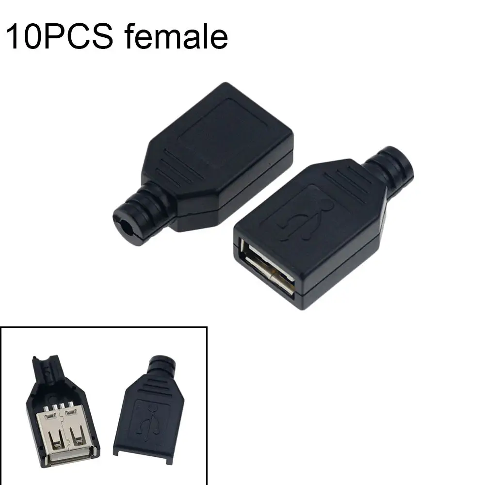 10 шт. Тип A входящий штекер и муфтовый стыковочный USB 4 Pin разъем с черной Пластик крышка Тип-который нужно собрать своими руками Наборы - Цвет: 10pcs female
