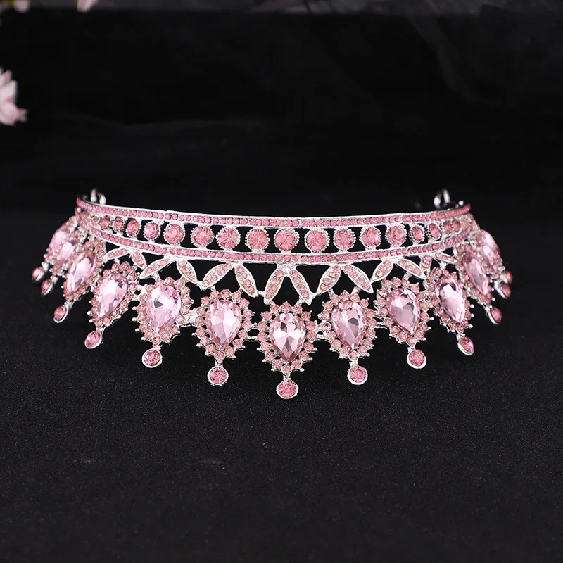 Gorgeous Pink Crystal Headbands Queen Tiaras and Crowns Bridal Hairband Girls Prom Party Wedding Hair Jewelry Accessories (23)