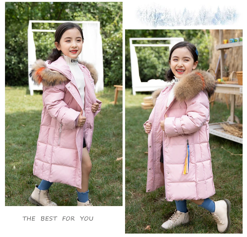 Dollplus/пальто для девочек зимняя детская одежда зимняя меховая куртка для девочек 12 лет, теплое плотное длинное однотонное пуховое пальто с капюшоном