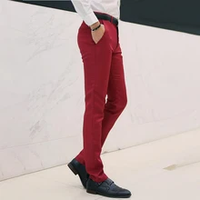 Мужские повседневные облегающие длинные брюки, деловые джентльменские офисные прямые Стрейчевые брюки, одноцветные брюки с плоской передней частью