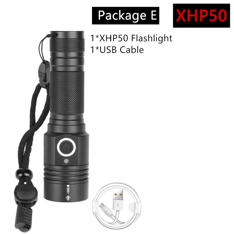 Package E Супер яркий тактический Водонепроницаемый фонарь, XHP50 и XHP70.2 светильник-вспышка с 4 режимами, светильник для кемпинга, аккумулятор 16850 - Испускаемый цвет: Package E