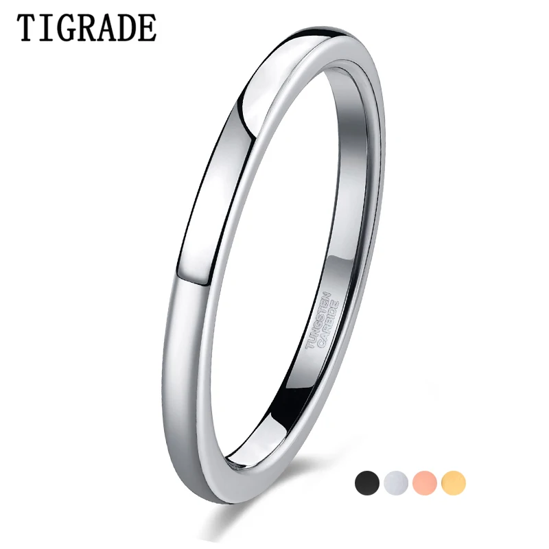 

TIGRADE Tungsten 2mm Thin ring for Women Polished Silver Black Gold Rose Gold 4Colors Matt Fashion Female Ring for Daily Party