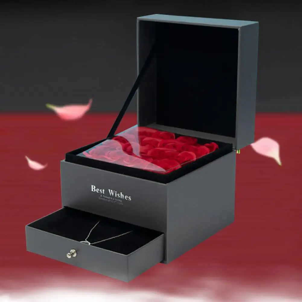 

Festival Double Layer Drawer Rose Flower Jewelry Lipstick Storage Gift Box Valentine's Day Necklace Drawer Flower Box