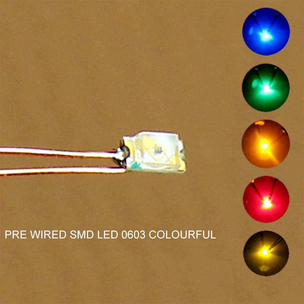 Evemodel Pre-soldered Green SMD Led 0603 Light 12V Wired Resistor 20cm Wire