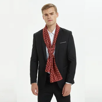 

Men Scarf Geometric Double-sided 100% Silk Feeling Polyester Scarves Male Warm Navy Blue Long Cravat High Quality Scarf 170*30cm