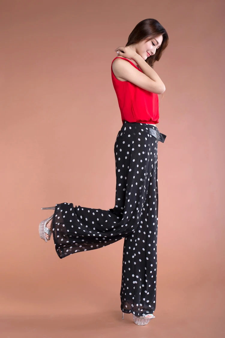 Женские Модные шифоновые брюки, плиссированные широкие брюки с высокой талией, свободные летние брюки, женские элегантные прямые тонкие брюки больших размеров