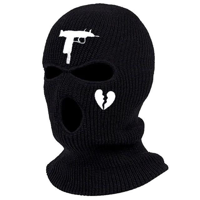 Fashion Broken Heart/Rose Flower Embroidery 3-hole Balaclava Knit Hat Army Tactical CS Winter Ski Riding Mask Beanie Prom Party 