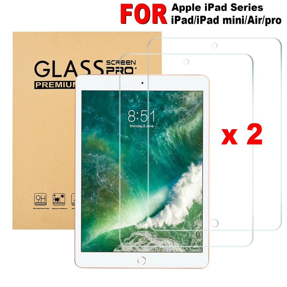 2 упаковки против царапин для Apple iPad mini/Air/Pro 7," 9,7" 10," 10,5" закаленное стекло 9H протектор экрана планшета