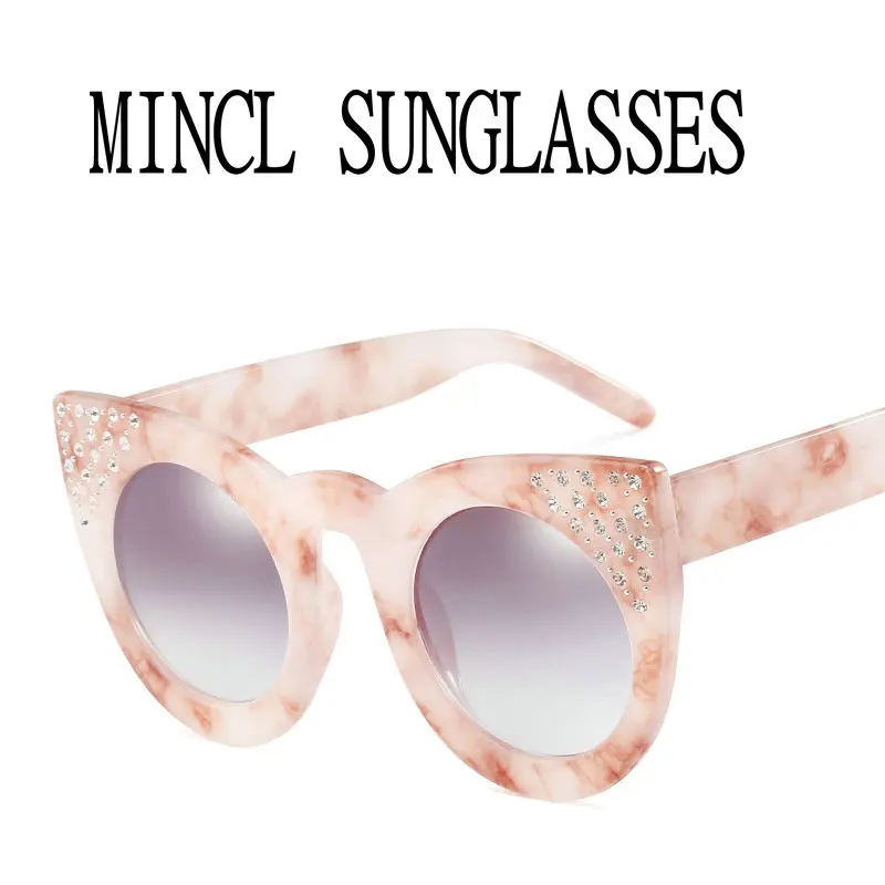 mincl Brand Designer Fashion Vintage Small Round Diamond Sunglasses Women cat Colorful Rhinestone Shades UV400 FML - Цвет линз: pink flower