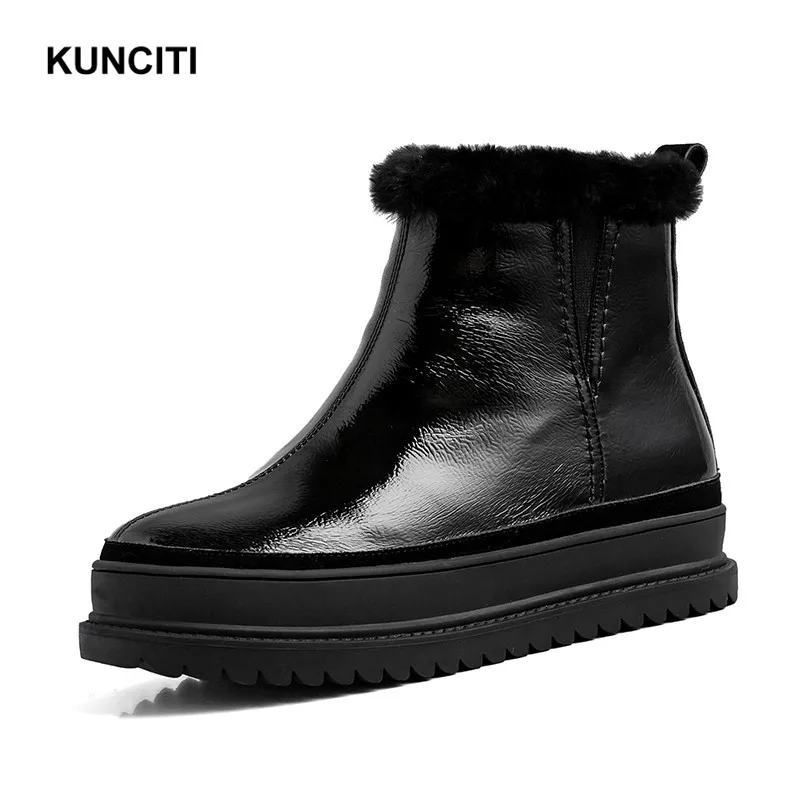 KUNCITI/; женские ботинки; зимние ботинки на платформе; меховые ботинки для женщин; дизайнерская обувь на меху в европейском стиле; высокое качество; Новинка; D9203