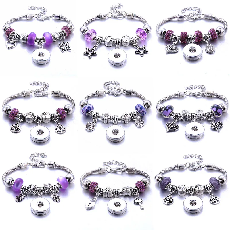 Mixed Color 10pcs/lot Wholesale Snap Jewelry Bracelets Charms Beaded Bracelet Fit 20mm 18mm Buttons DIY Beads | Украшения и