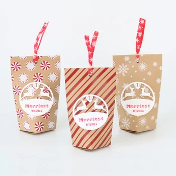 

24pcs Christmas Kraft Paper Bag Christmas Eve Vintage Candy Bag For Gifts Merriest Wishes Party Birthday Supplies Gift Bag