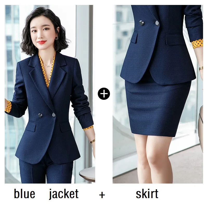 blue jacket pants Женские костюмы, тонкая осенне-зимняя куртка, брюки, комплект из 2 предметов, Деловые женские брючные костюмы, женские костюмы, 1999 - Цвет: blue jacket pants