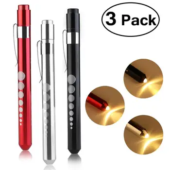 

PIXNOR 3pcs Reusable LED Penlight with Warm White Light / Pupil Gauge (Random Color)