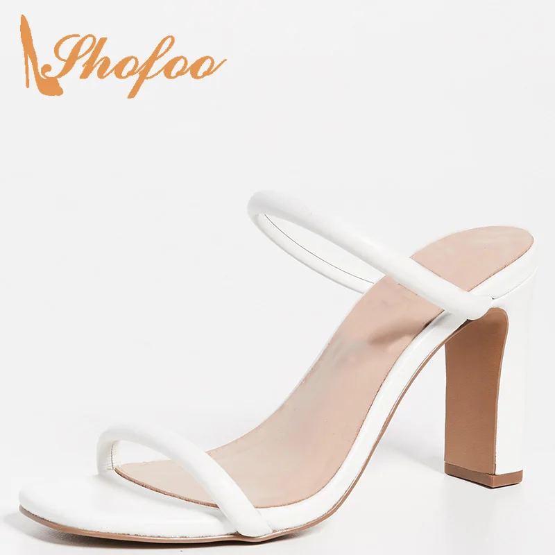 

Basic Outside Women Slippers Black/White Solid Adult Sandals Super High Square heels Casual Mature Female Shoes Large Size 14 16