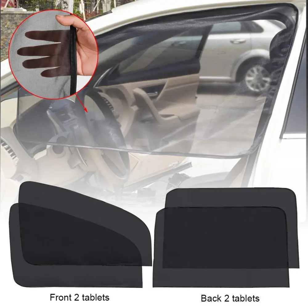 

4PCS Car Side Windshield Mesh Cover Anti-UV Car Window Shade Car Front Sun Block Auto Front&Rear Window Sun Visor Shade