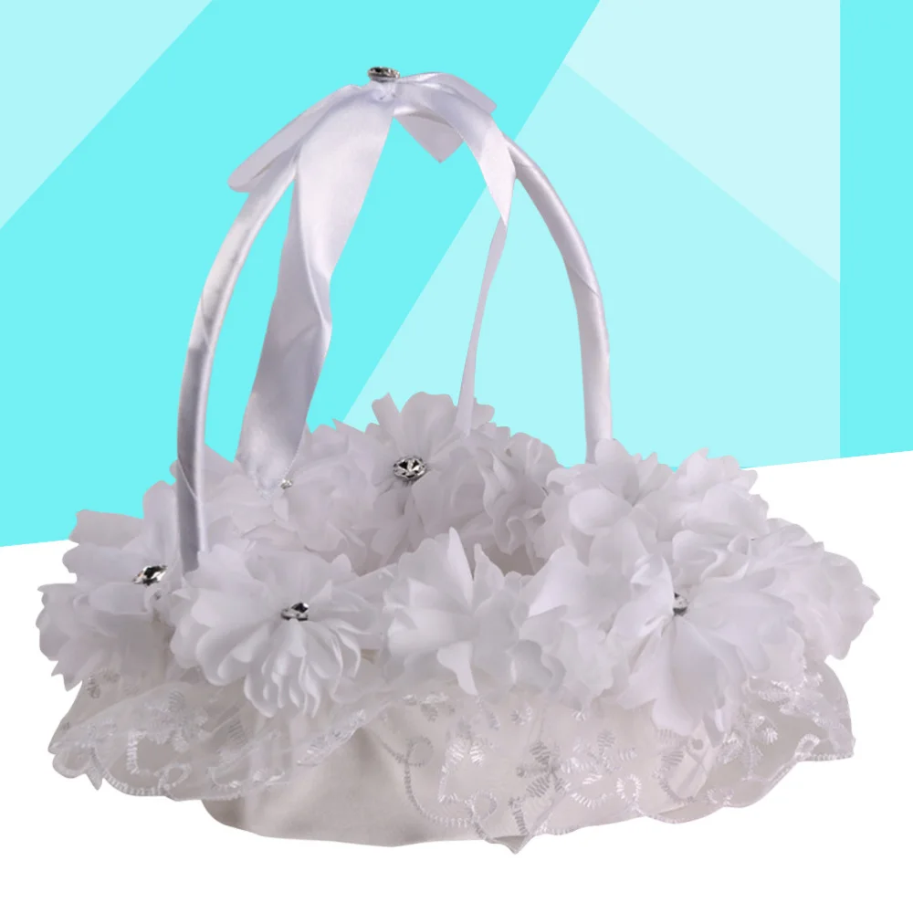 Wedding Flower Girl Basket Lace Bowknot Bride for Bridal Ceremony Party Decoration (White) | Дом и сад