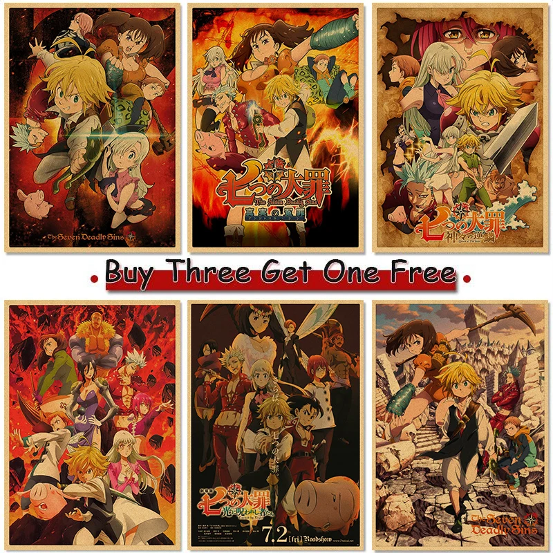 Os Sete Pecados Mortais Anime Poster, Papel Kraft Retro Arte Adesivos De  Parede Decoração Interior Para Casa Imagem 4k Alta Qualidade - Pintura E  Caligrafia - AliExpress