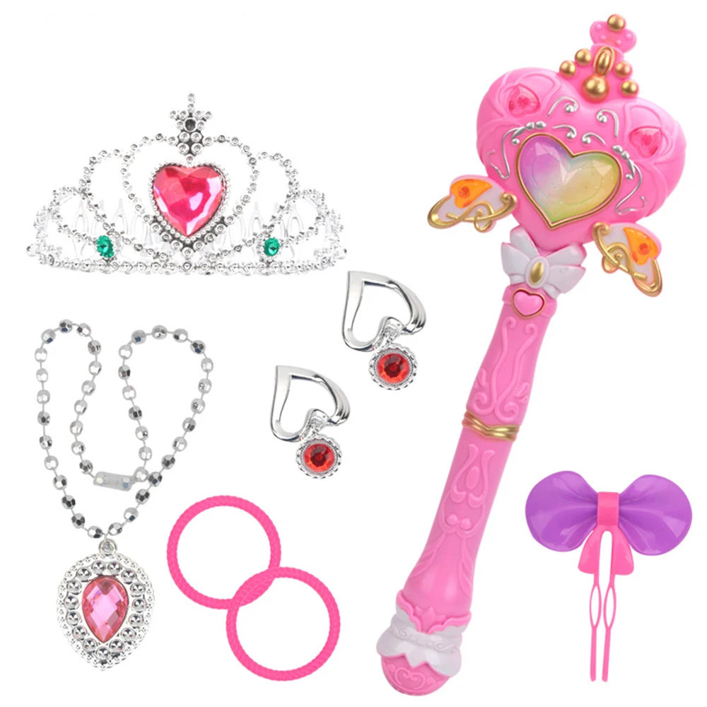 pink 1 комплект для девочек; аксессуары принцессы; Детские короны с бриллиантами+ волшебные палочки Эльзы; подарок на Рождество и вечеринку - Цвет: pink