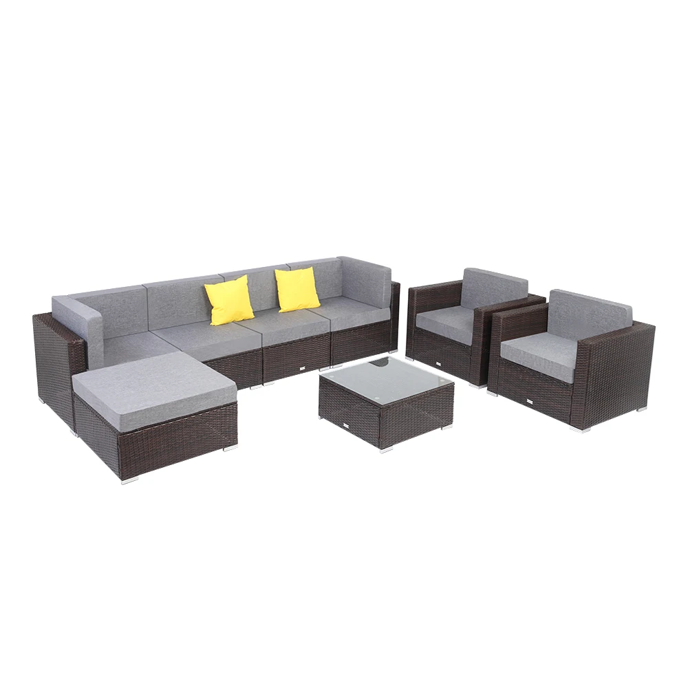 

8 Pieces Patio PE Wicker Rattan Corner Sofa Set