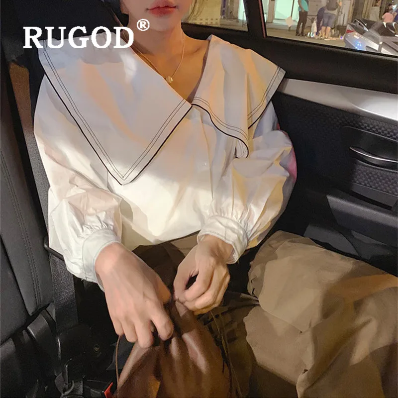 RUGOD новые осенние блузки для женщин отложной воротник Твердые свободные с длинным рукавом рубашки модные женские элегантные милые корейские Топы