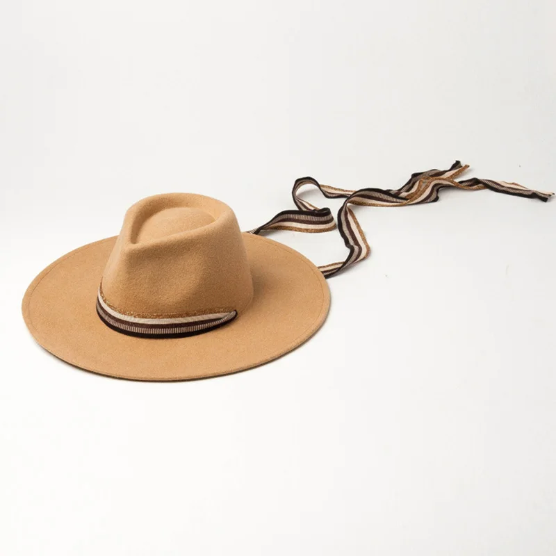 Хаки Для женщин шляпа с широкими полями теплая шерстяная шляпа Fedora Ретро Стиль ремень Панама лента для шляпы зимняя Свадебная вечеринка церкви Дерби мягкие шляпы женская шапка - Цвет: Хаки
