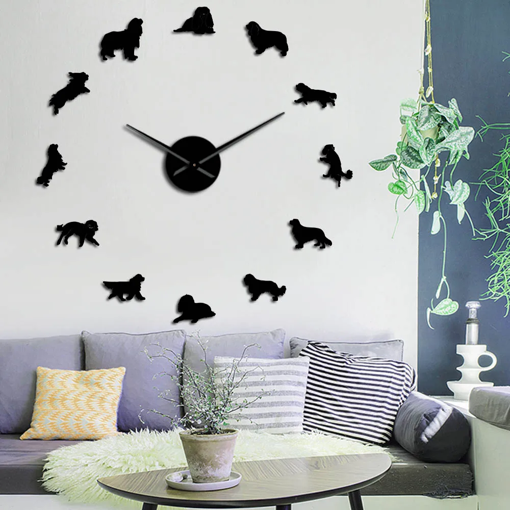 Frameless Cavalier King Charles Spaniel 3d Diy Wall Clock Dog Pet Puppy