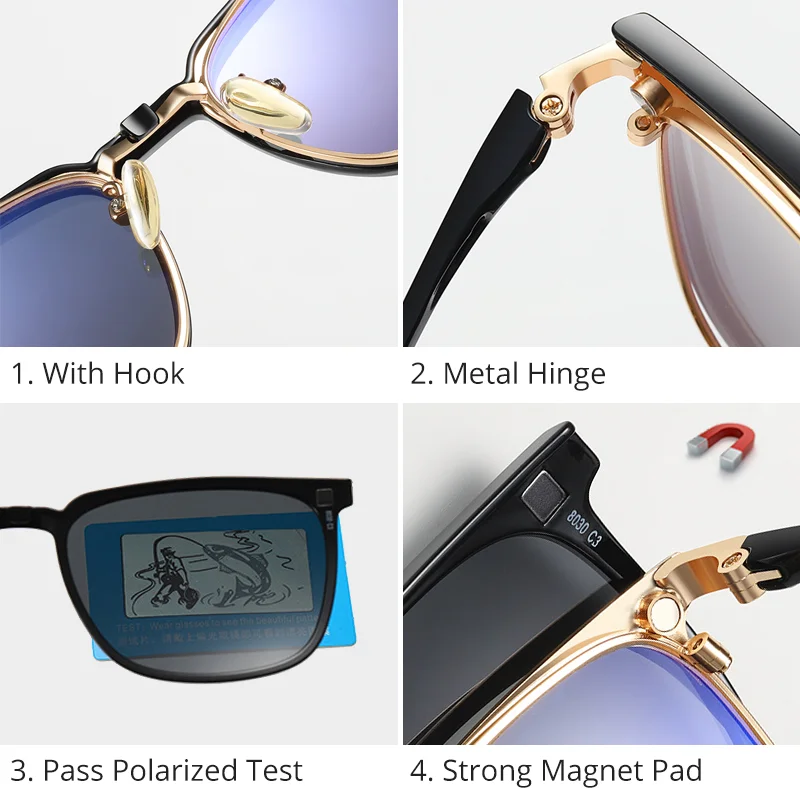 TWO Oclock Clip On Glasses Frames Magnetic Sunglass Clips Polar Optics Men 2 In 1 TR90 Sun Glasses Women Optical 0 Degree Z8030