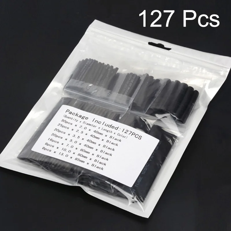 127 pcs Shrink Tube Терм усадочная трубка для кабельной муфте Обёрточная бумага жгут проводов огнестойкий термоусадочные трубки 127/164/328/530/1060 шт - Цвет: 127 pcs Shrink Tube