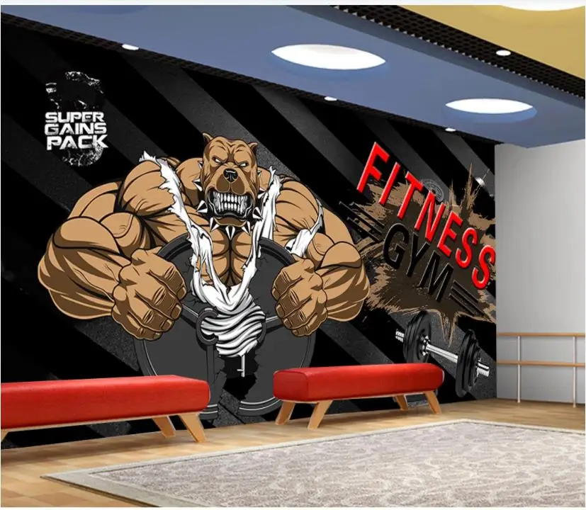 Пользовательские фото обои 3d фрески черный фон Бодибилдинг медведь