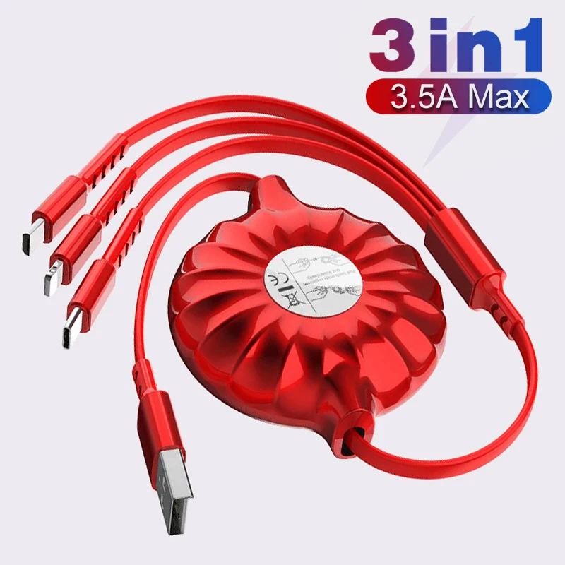 3 в 1 Выдвижной USB кабель для iPhone с микро-Тип usb C 8-ми штифтовый кабель 3.5A кабель для быстрой зарядки для huawei Xiaomi 3in1 2in1 кабель