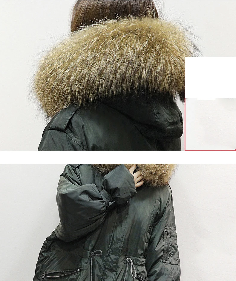 Mid-length Down Jacket Women Winter New Thicken Warm Coat Duck Down Fur Collar Hooded Loose Down Coat Female AN109