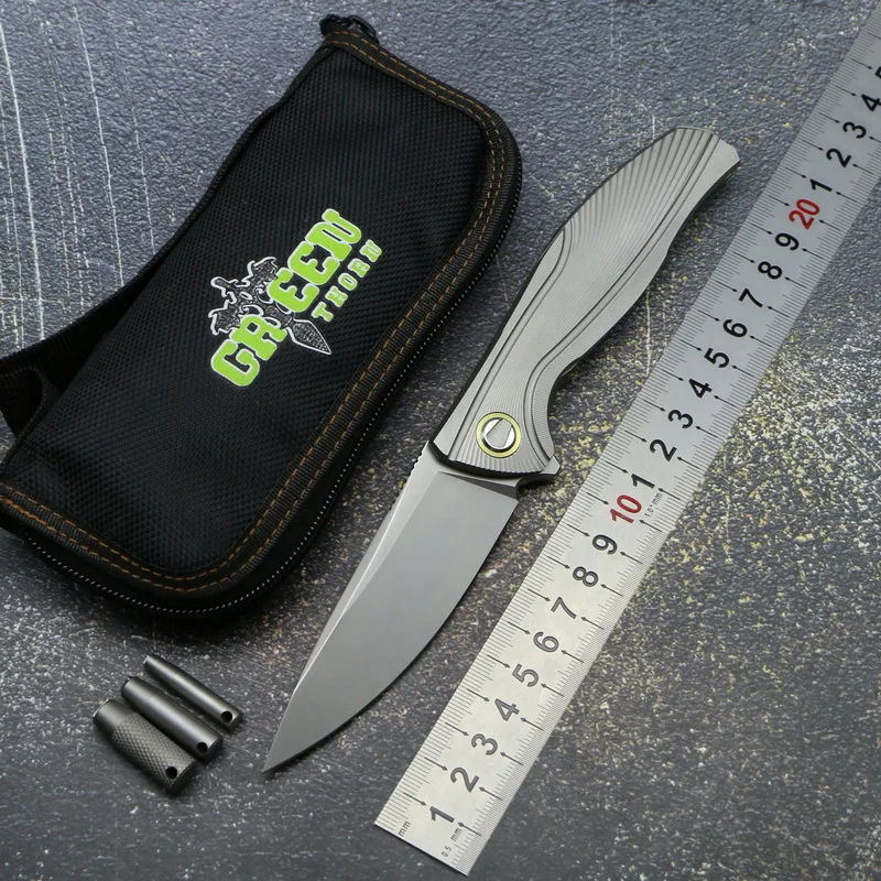 

Green thorn F7 bearing M390 blade TC4 Titanium handle flipper folding knife outdoor camping hunting pocket fruit knife EDC tools