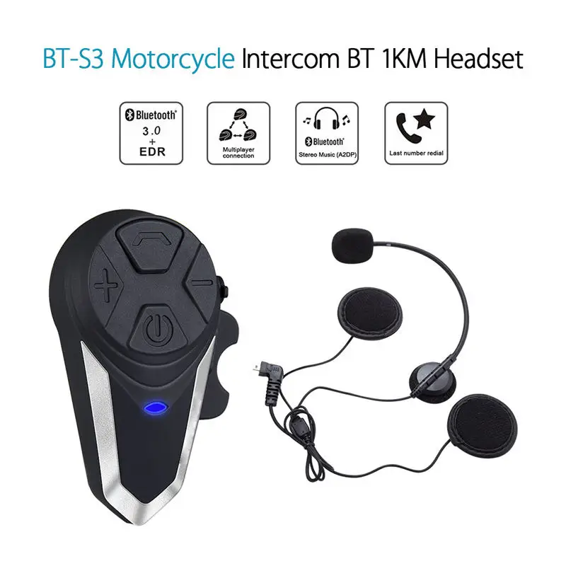 Bt-S3 мотоциклетный Интерком 1000 м шлем водостойкий интерфон 3 Райдер на Макс шлем гарнитура США штекер