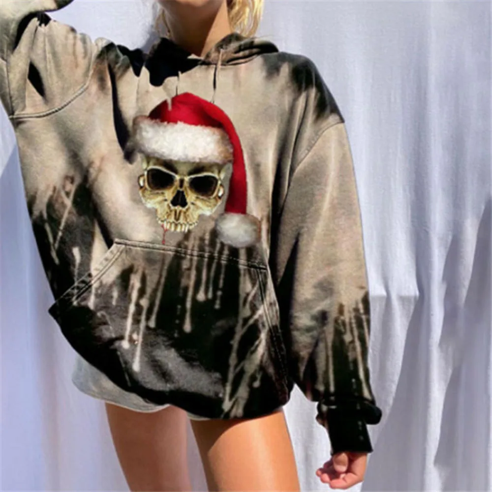 Женская модная толстовка с капюшоном повседневная Рождественская шапка длинным