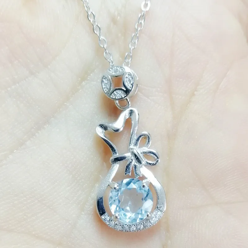 Натуральное ожерелье из голубого топаза кулон 1.6ct драгоценный камень 925 серебро бумажник Сумка Стиль# T18100413