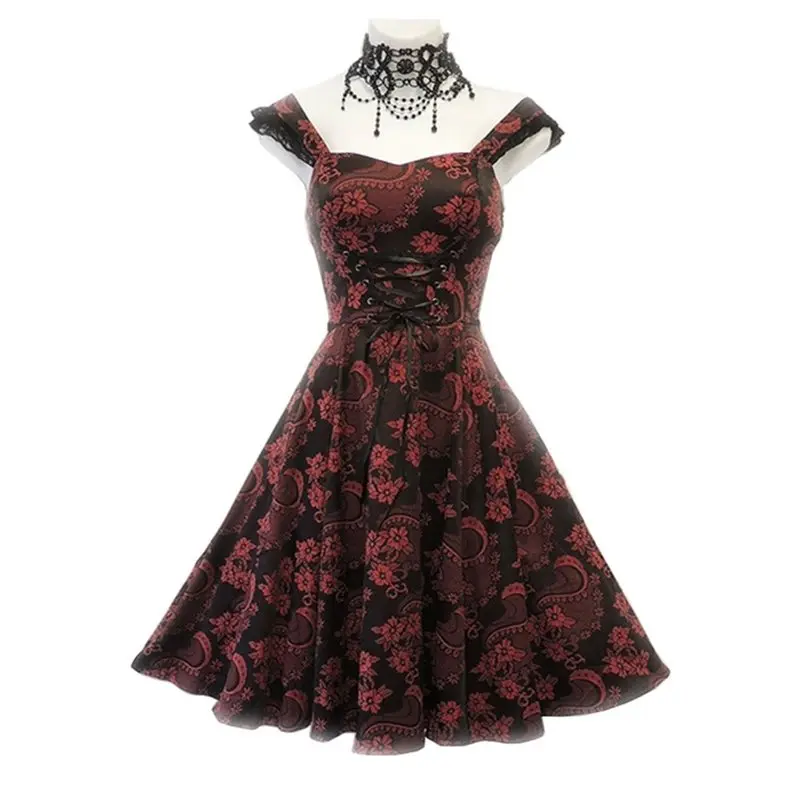 Rosetic женское платье в готическом стиле пикантная Женская обувь в стиле «лолита» Стиль обтягивающее платье, пэчворк облегающее Цветочный принт юбка с высокой талией