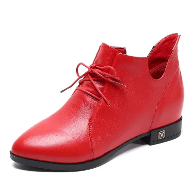 Women's shoes spring and autumn new pointed toe high-heeled short boots thick heel red leather Martin Harajuku boots