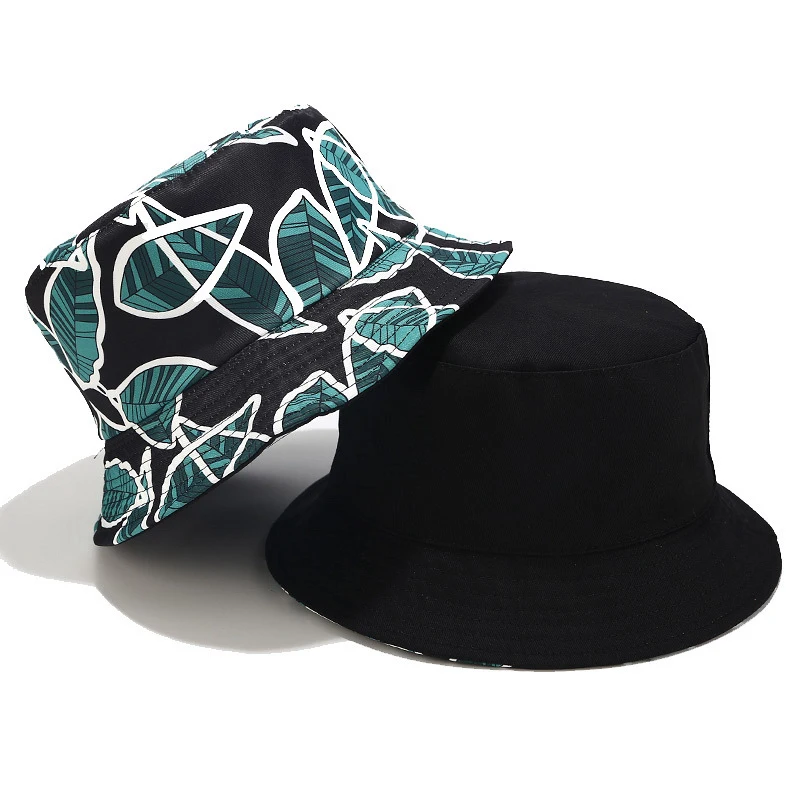 Tropical Leaf Wind Fisherman Hat Unisex Outdoor Sun Protection Sun Visor Double Sided Cap Hat Sun Hat Black