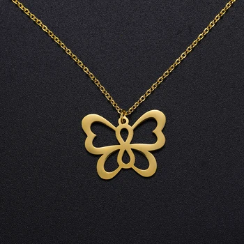 

EUEAVAN New Minimalist Style Animal Hollow Cut Out Butterfly Necklace for Women Stainless Steel Jewelry Pendant Necklaces