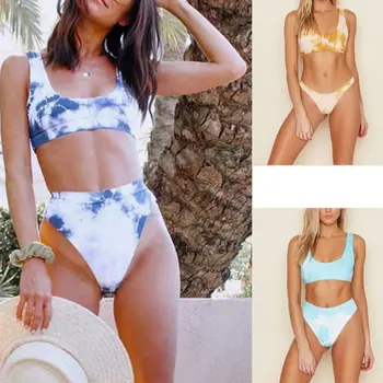 

VIP LINK-Bikinis Set Plaid High Waist Bandage Women's Swimsuit Sexy Bikini Set Two Piece Bathing Suits Swimming Dropshipping