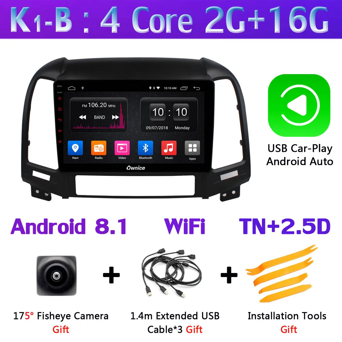 360 ° камера 4G+ 64G Android 9,0 Автомобильный мультимедийный радио для hyundai Santa Fe 2 2006-2012 головное устройство gps навигация SPDIF DSP CarPlay - Цвет: K1-B-CarPlay