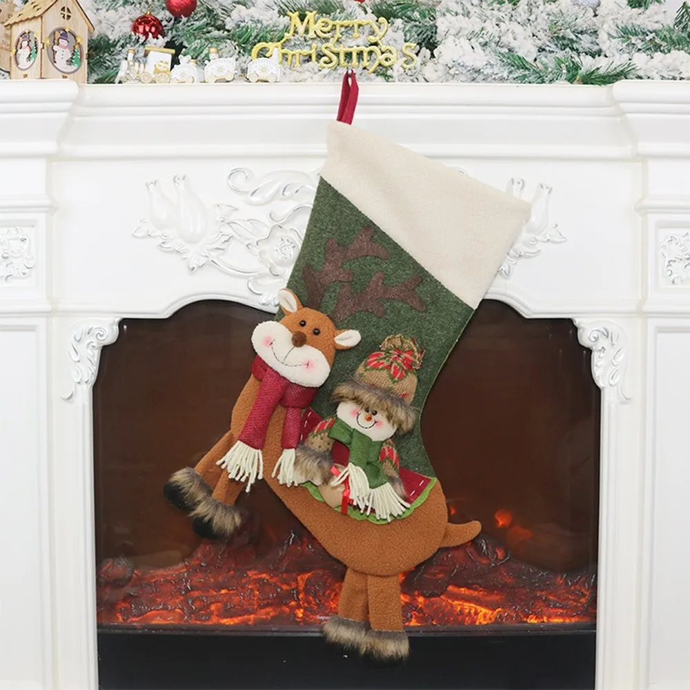 Snowman Christmas Sock Gift Bag Santa Claus Snowman Reindeer Shaped Dolls Candy Gift Bag DIY Christmas Tree Decor Hanging Ornaments - Color: Snowman