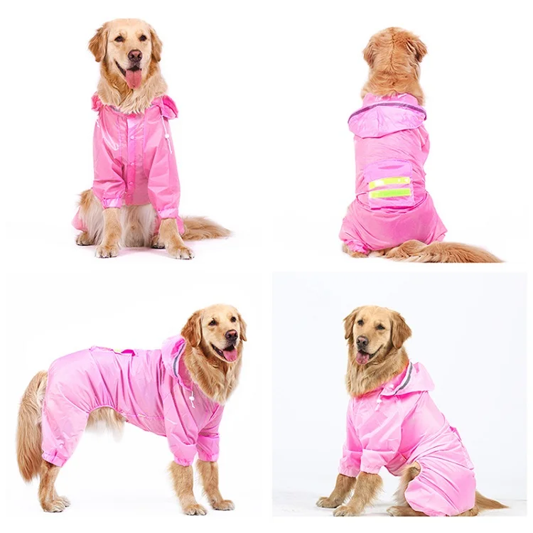 Открытый плащ для больших собак Одежда для больших собак водонепроницаемое пальто для домашних животных дождевая куртка с капюшоном светоотражающее пончо для средних и больших собак четыре ноги - Цвет: Розовый
