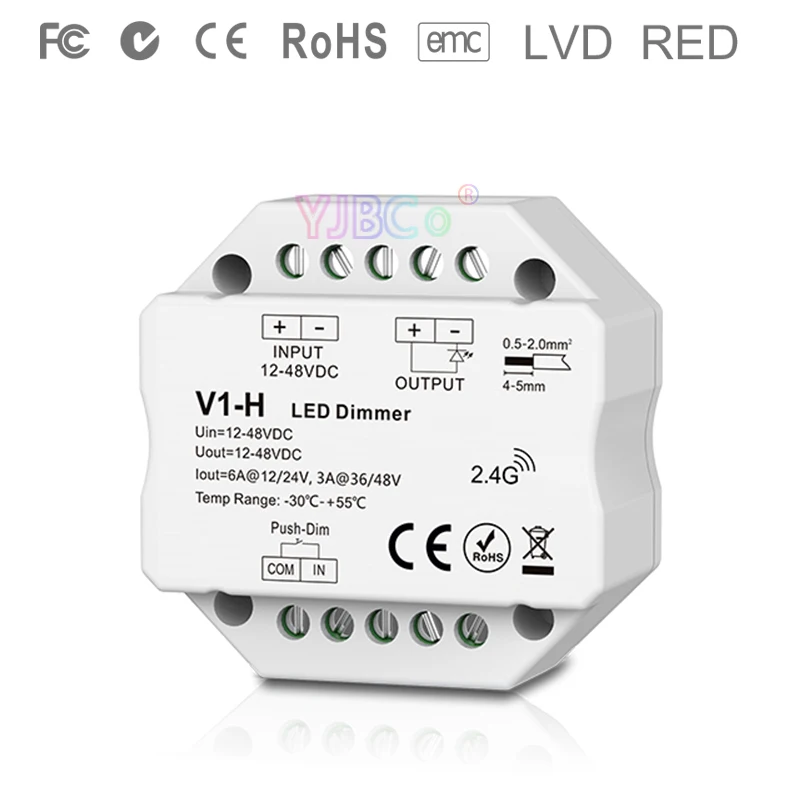 V1-H 2,4 г РЧ одноцветный светодиодный диммер Push Dim DC 12 В 24 в 36 в 48 в понижающий светодиодный контроллер для одноцветной светодиодной ленты