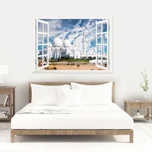 WD003 мусульманская мечеть 3D поддельный оконный проем наклейки Декор для дома из ПВХ экологически чистый Съемная клейкая бумага