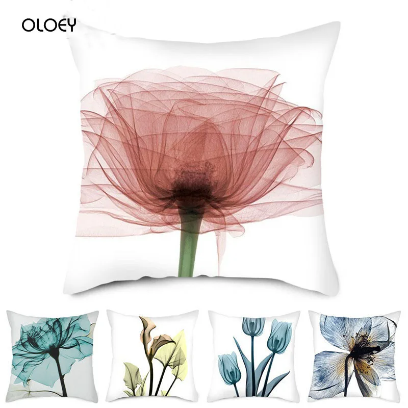 Ink Flower Printing Polyester Pillowcase Floral Pattern Family Car Bedroom Decorative 45x45cm (one Side) . | Дом и сад