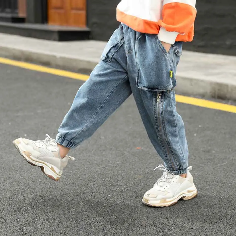 Pants For Boy Loose Casual Boys Jeans Elastic Waist Jeans Kids Autumn Fashion Children's Jeans Clothes For Boys 6 8 10 12 14 - Color: As Picture