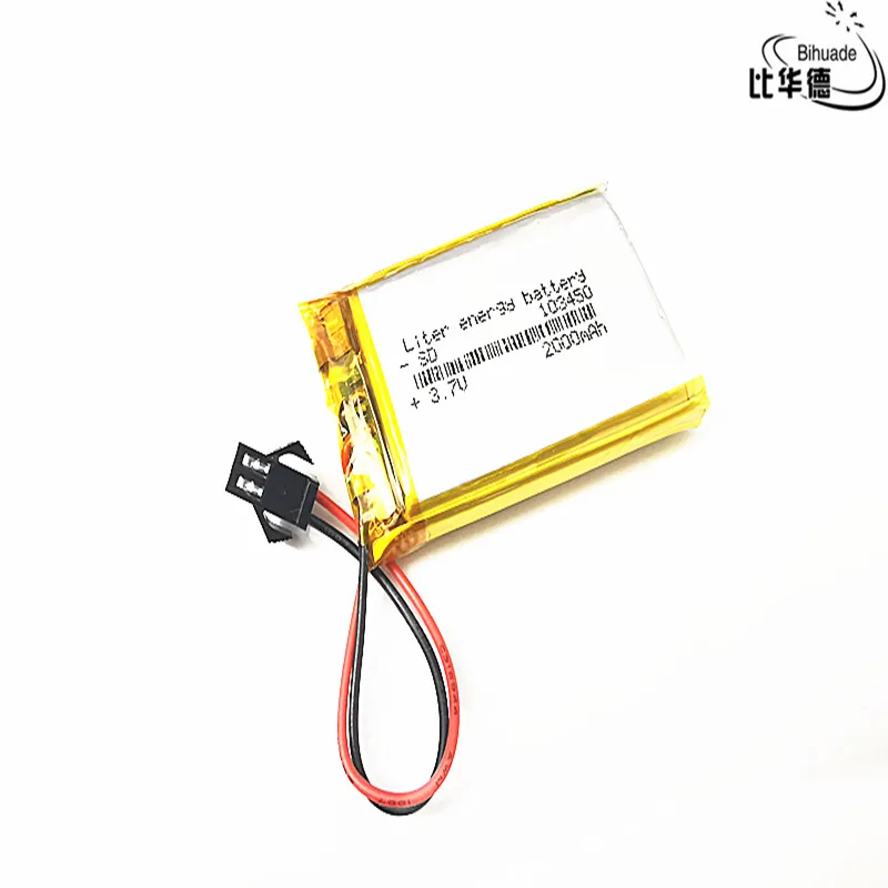 SM 2,54 мм 2Pin литиевая батарея 3,7 V, 2000mAH 103450 полимерный литий-ионный/литий-ионный аккумулятор для планшетных ПК банк, gps, mp3, mp4