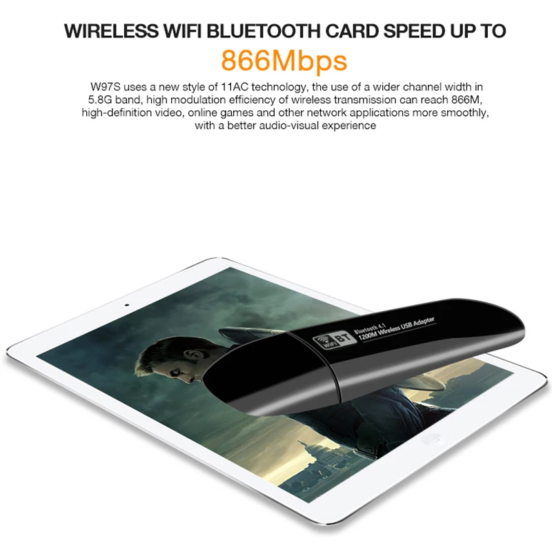Zapo W97S модный Мини 5 ГГц Usb 3,0 Wifi точка доступа Добавить Bluetooth 4,1 Беспроводной Ac 1200 Мбит/с адаптер сетевая карта для настольного ноутбука